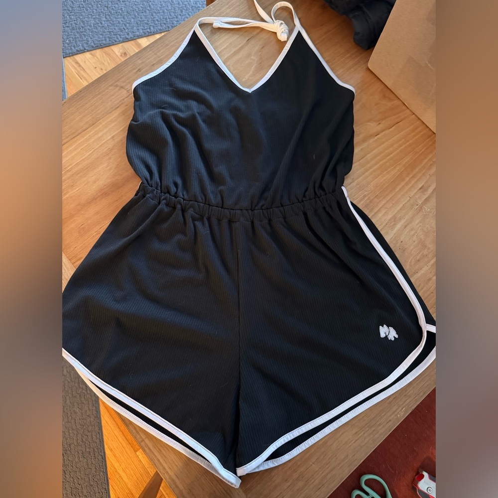 Moxie Skates Black Halter Romper Onesie Skate Outfit Retro 70s Style